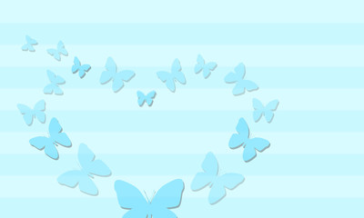 Fototapeta na wymiar envol de papillons bleus sur fond rayures bleues
