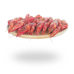 plate with boiled crayfish isolated on white