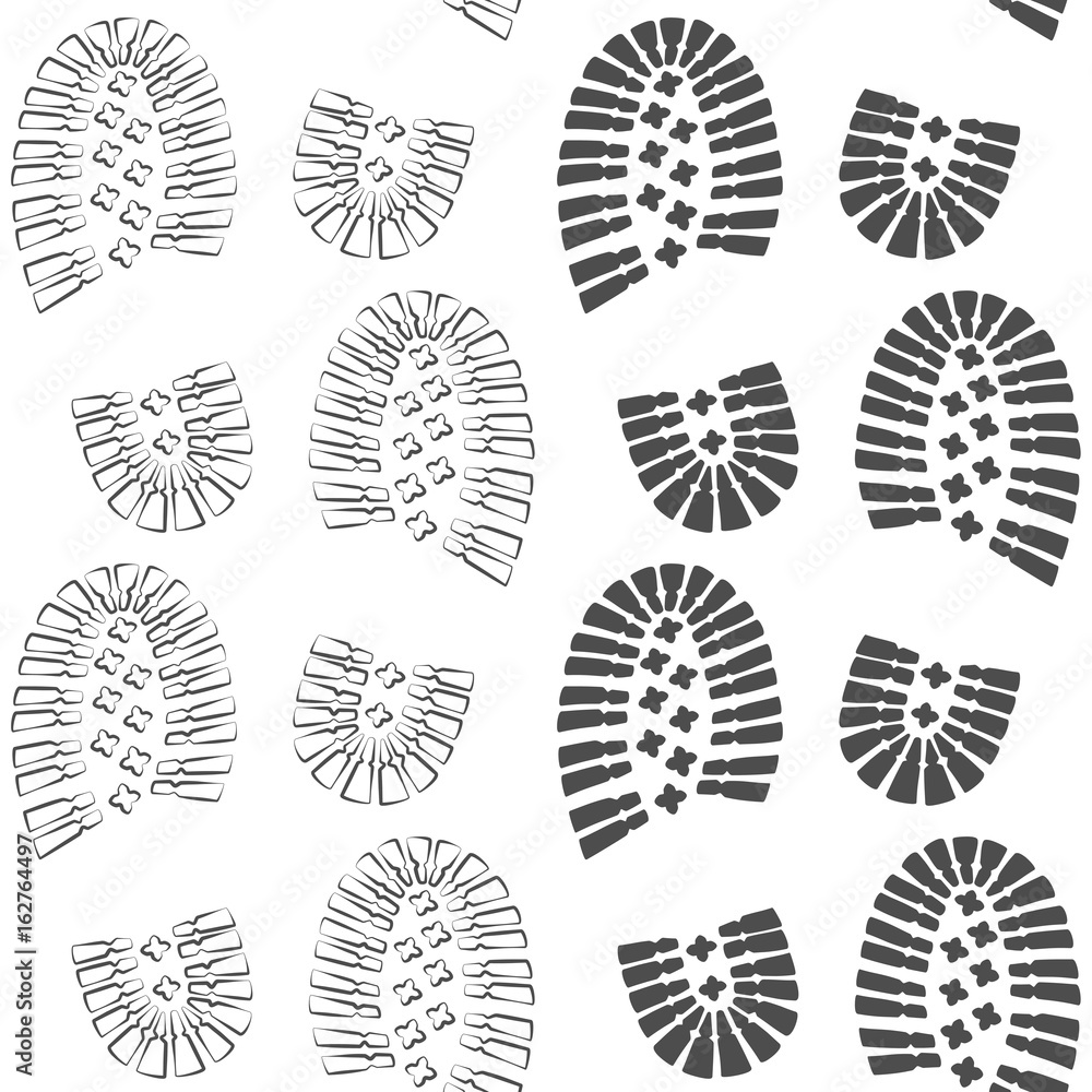 Poster set of two seamless patterns with a footprint of shoes. vector illustration.