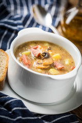 The sour soup made of rye flour.