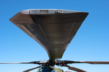 Details of the rotor and part of the body of modern military helicopters closeup