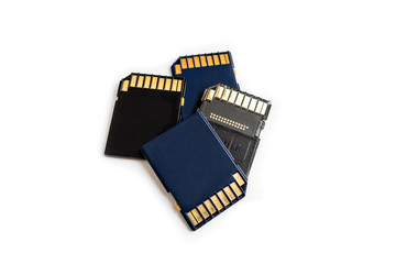 Working SD card on a white isolated background. Computer devices for cameras and camcorders for...
