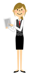 制服姿の女性　タブレット