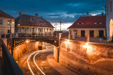 The Bridge of Lies at twilight in Sibiu, Romania on March 2016
