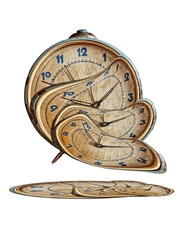 Liquid and flexible time concept.Surreal Alarm clock transforming and thawing.Isolated.