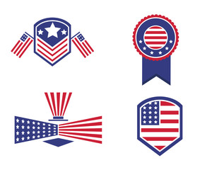 Modern Patriotic 4th Of July USA Independence Day Emblem Logo Set