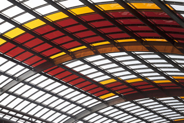Steel roof design construction with colored glass panels