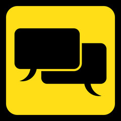 yellow, black sign, two speech bubbles icon