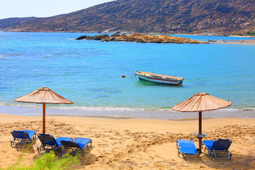 Beautiful sand beach on Ios Island, Cyclades Islands, Greece