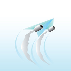 Paper airplane with jet engines. Illustration. Element of creative design.