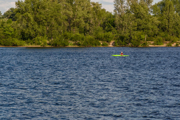 Kayaking on the river in clear weather