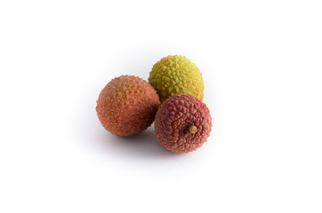three lychee fruits isolated on white background - 162773048