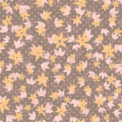 Vintage stylized floral seamless pattern. Flowers hand-drawn ink brush background