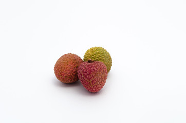 lychee fruit isolated on white background, red and green - 162773067