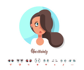 Female Uncertainty emotion. The girl's expression. Avatar flat design