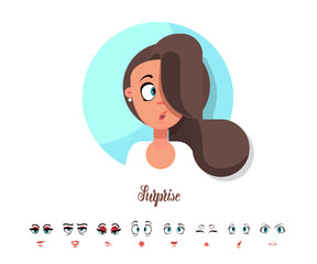 Obraz premium Female Surprise emotion. The girl's expression. Avatar flat design