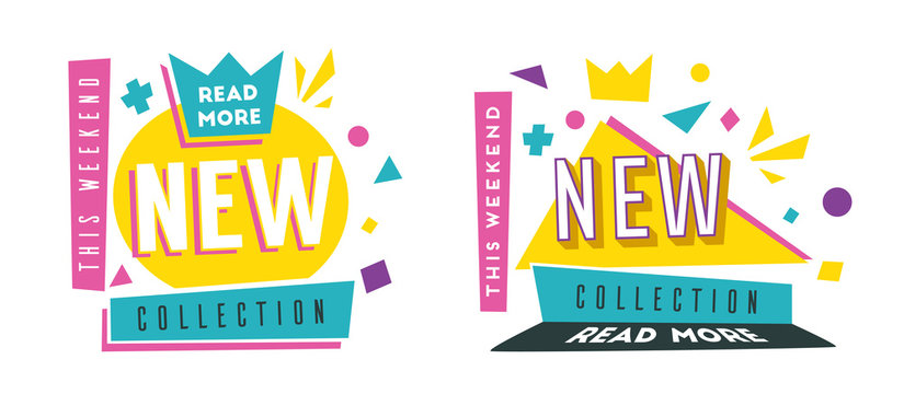 New collection banners. Bright and retro style. Cartoon vector illustration.