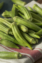 Raw Green Organic Okra Harvest