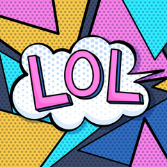 Vector lol illustration in memphis vintage style. Speech bubble with lol word for comic design