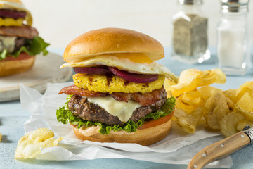 Homemade Aussie Pineapple and Beet Cheeseburger