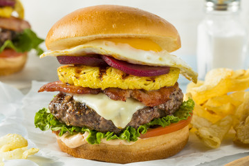 Homemade Aussie Pineapple and Beet Cheeseburger