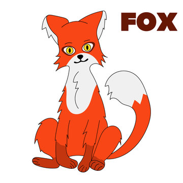 Cute fluffy Fox sitting. Vector isolated image of the animal. A character in a cartoon style. Print and web resources.