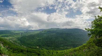 Obraz premium Beautiful mountain landscape of the Caucasus. Guam gorge, Mezmay. Huge panorama