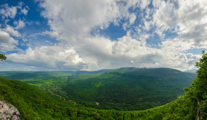 Fototapeta na wymiar Beautiful mountain landscape of the Caucasus. Guam gorge, Mezmay. Huge panorama