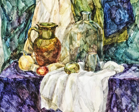Watercolor sketch of a student's still-life