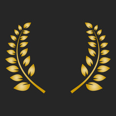 Gold award laurel wreath on dark background.