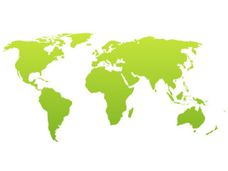 Fototapeta na wymiar World map silhouette. Vector green gradient isolated on white background.