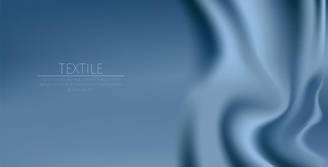 Blue textile drapery horizontal background with copyspace or place for text. Silk banner for advertising design