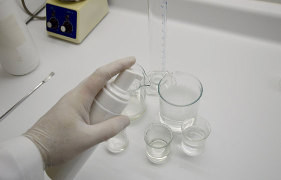 Glass beakers in a laboratory
