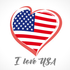 Love USA, America emblem colored. Happy Independence Day, July 4th - Fourth of July, American Flag in vector heart