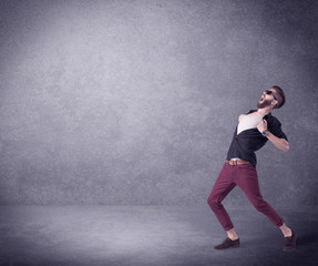 Fashion model shouting in empty space
