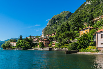 Fototapeta na wymiar View of the Menaggio resort on the shore of Lake Como. Lake Como - a very popular tourist attraction. Menaggio, Lombardy, Italy.