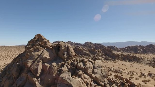Aerial drone shot of Johnson Valley desert and rock