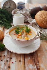 Creamy soup with corn and chicken