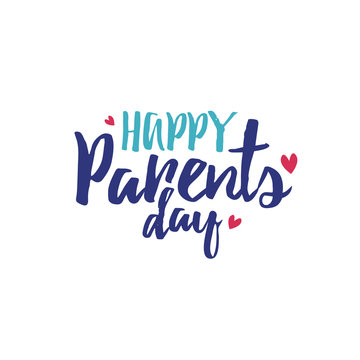 Happy Parents Day Typography with Hearts Over White Background, Vector Illustration