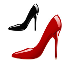 Red and black women shoes icon. Vector illustration with isolated design elements