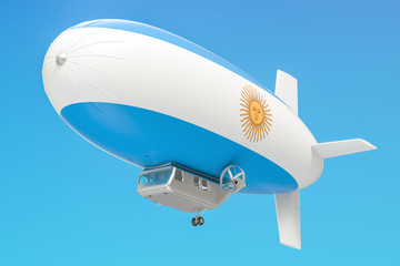 Airship or dirigible balloon with Argentina flag, 3D rendering
