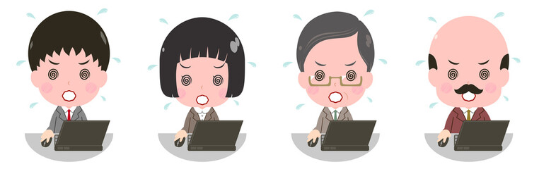 パソコンを使うビジネスマンセット　忙しい