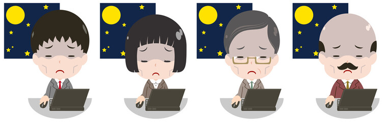 夜中にパソコンを使うビジネスマンセット　疲労