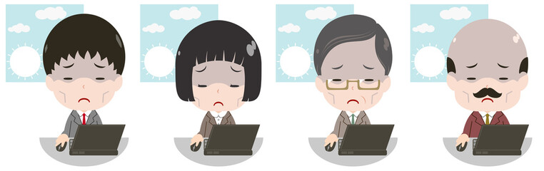 朝にパソコンを使うビジネスマンセット　疲労
