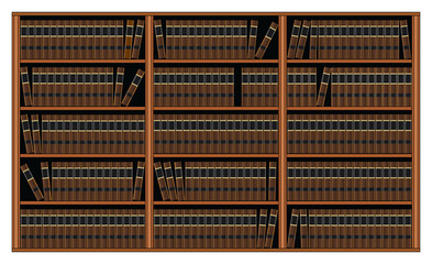 Bookcase With Books - Library is an illustration of a background of bookshelves filled with books. This could represent  library or personal book collection.