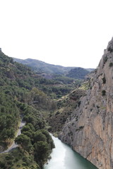 View of the Guadalhorce river from the gorge of Los Gaitanes, in the Caminito del Rey, Malaga, Spain