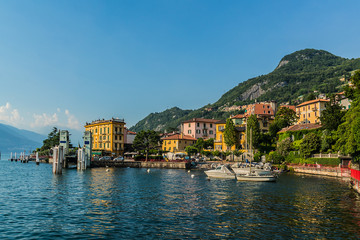 Fototapeta na wymiar View of Varenna village on the eastern shore of Lake Como. Lake Como - a very popular tourist attraction. Varenna, Lombardy, Italy.