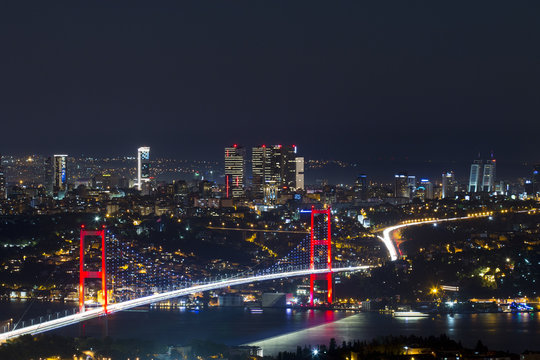 Istanbul Night Landscape And Bosphorus