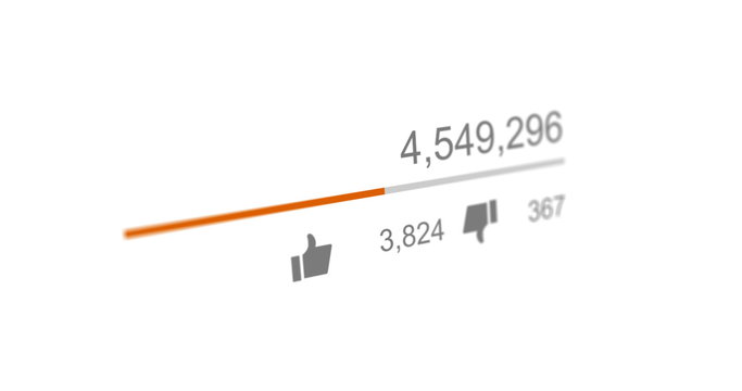 video views counter, counter of likes and dislikes close up