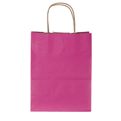 Pink paper shopping bag on white background